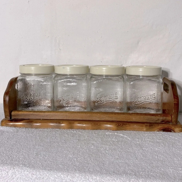 Vintage Primizie Glass Canister Set With Plastic Borgonovo Lids And Wood Tray - Picture 2 of 16